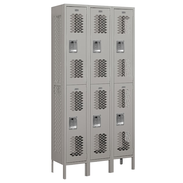 Wardrobe Locker, 36" W, 12" D, 78" H, (3) Wide, (6) Openings, Gray